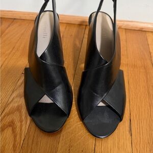 Minelli Black Leather Slingback Heels